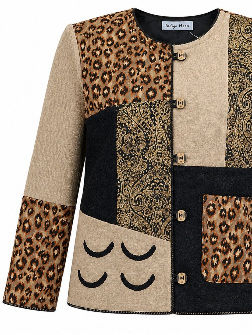 INDIGO MOON | NWT Patchwork Leopard Animal Print Paisley Art to Wear Jacket | 2X